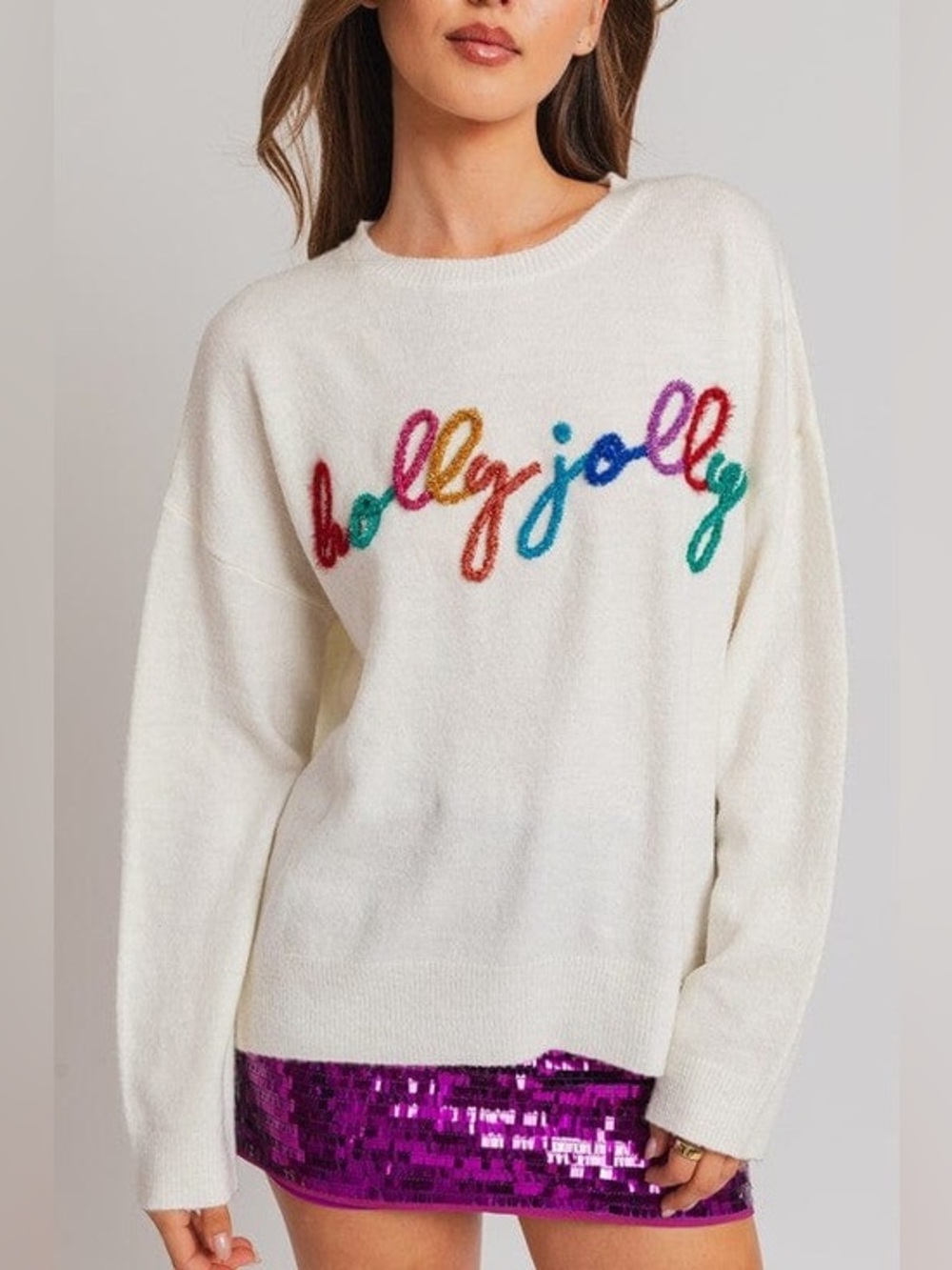 Le Lis Colorful Embroidered Holiday Graphic Pullover sweater size Medium jolly